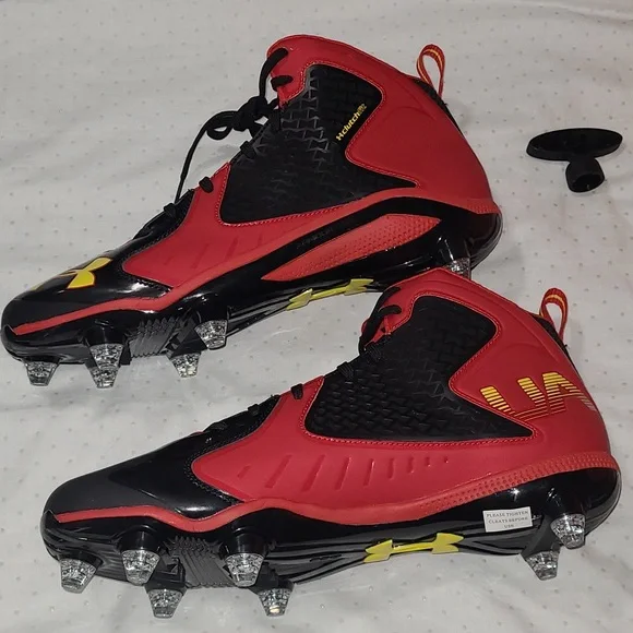 Under Armour Men's Football Cleats- Size 13.5 (color- Black/Red/Yellow) - Picture 4 of 9
